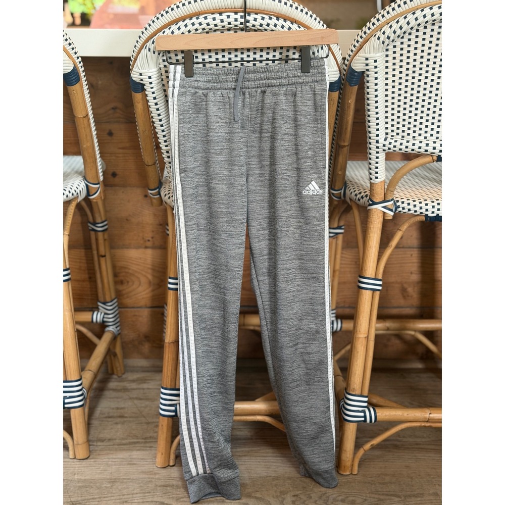 Adidas Kids Gray Heather 3-Stripe Track Pants Regular Fit Size L 14/16